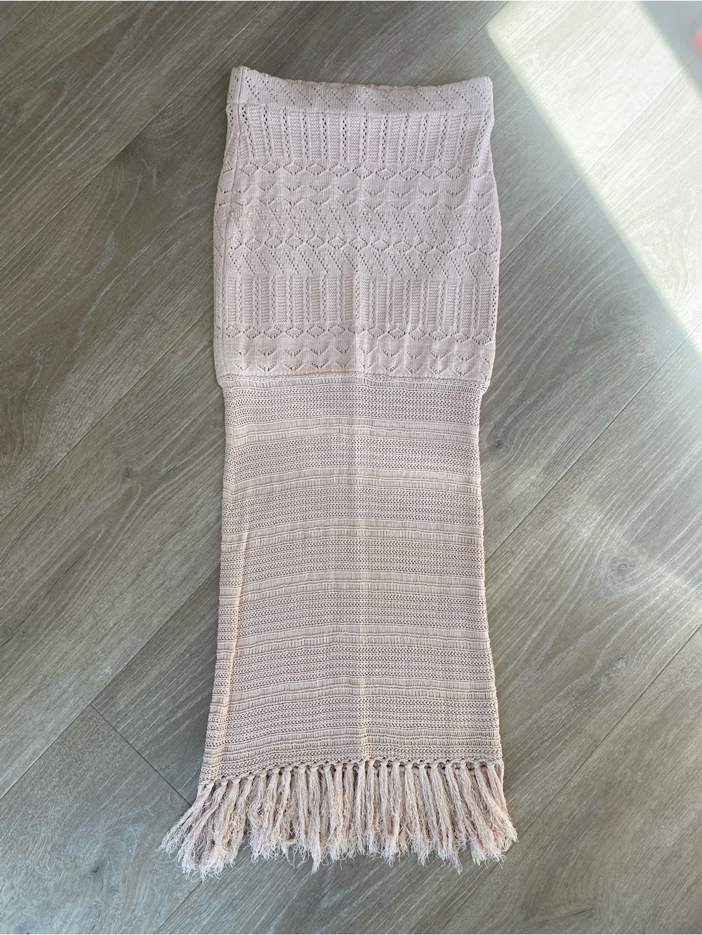 Lush Cream Knit Fringe Skirt Small Boho Textured